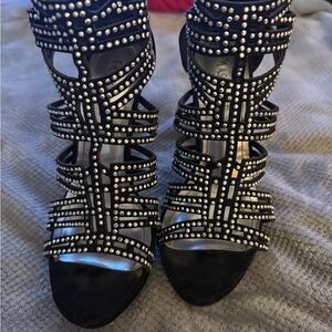 Mascotte Black and Silver Stiletto Heels with Studded Straps